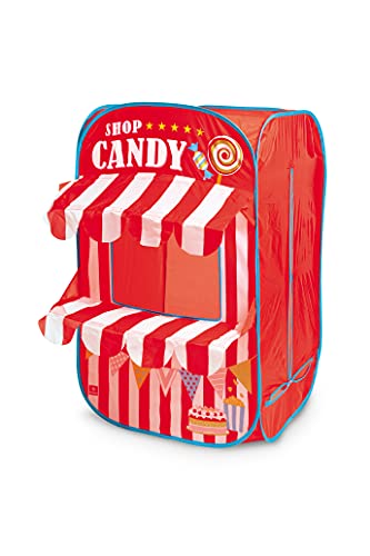 Mondo 28338 Spielhaus-28338 Toys-Spielzelt Candy Shop Süßigkeitenladen Spielhaus für Innen und Außen für Mädchen, tragbar, Geschenk für Kinder, Rot/Weiß-28338 von Mondo