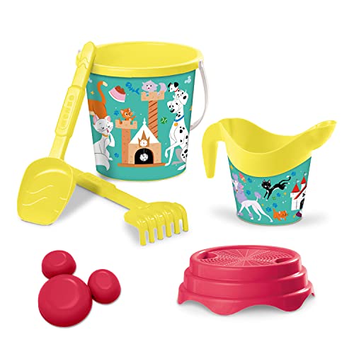 Mondo Toys - BUCKET SET + WATER CAN CATS & DOGS - Sandeimer Set ø17 cm mit Giesser - 6-Teiliges Strandspielzeug Set für Kinder ab 3 Jahren, Strandset - 28716 von Mondo