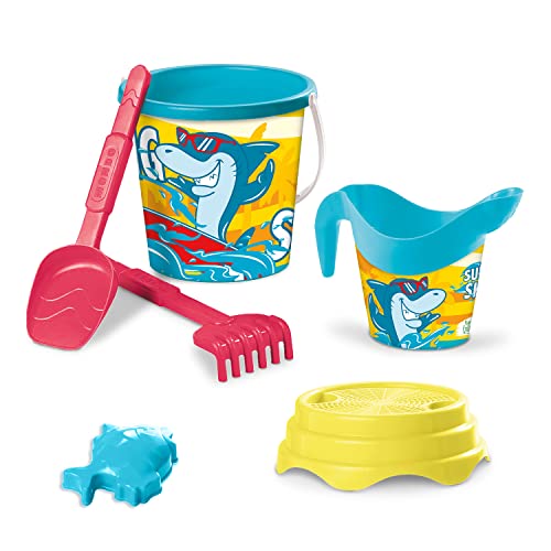 Mondo Toys - BUCKET SET + WATER CAN SURFING SHARK - Sandeimer Set ø17 cm mit Giesser - 6-Teiliges Strandspielzeug Set für Kinder ab 3 Jahren, Strandset - 28724 von Mondo