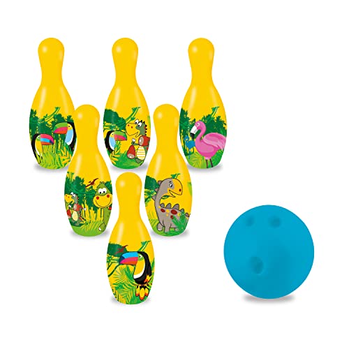 Mondo Toys – Jungle-Bowling-Set für Kinder – INKLUSIVE 1 Ball und 6 Jungle-Themenkegel – Sportspielzeug – Spiel für Kinder 2 3 4 Jahre - 28524 von Mondo