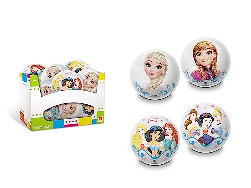 Mondo Toys-Shiny Glitter Balls Disney Frozen & Princess-Bälle, Box mit 12 sortierten Stücken in 2 Mustern, ideal für Partys und Geburtstage-05636, Farbe Weiß Glitzer, Durchmesser 10 cm, 05636 von Mondo