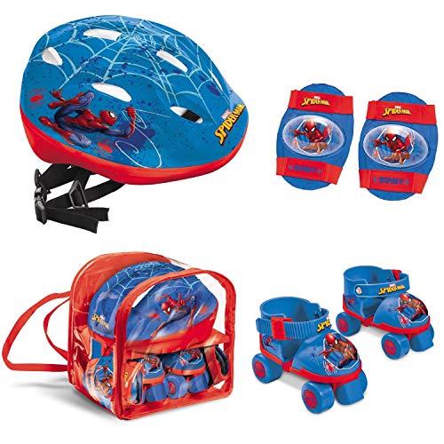 Mondo pattini a rotelle regolabili Set completo Toys 28629 Spider-Man Marvel Rollschuhe für Kinder, Größe 22 bis 29 – Komplettset mit transparenter Tasche, Ellenbogenschützer, Knieschoner und Helm, S von Mondo