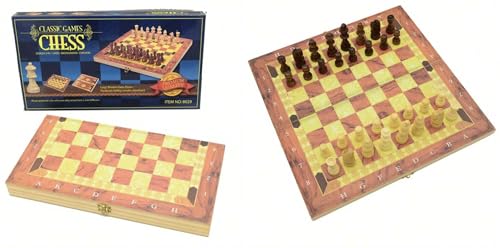 Schach - Backgammon - Dame 3 in 1 Spiel Holz Faltbares Schachspiel für Kinder Erwachsene Geeignet Familienaktivitäten (25cm x 25cm) von MondoHaus