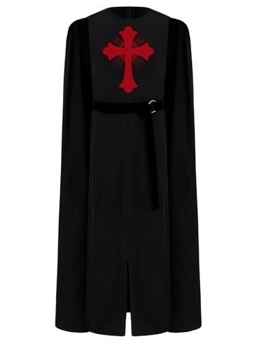 Monduelle Jungen Mittelalter Ritter Kostüm Gladiator Krieger Robe mit Umhang Römer Kostüm Halloween Weihnachten Karneval Fasching Party Outfits Schwarz 146-152 von Monduelle