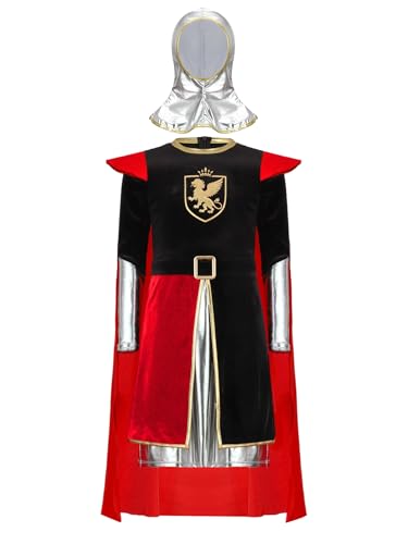 Monduelle Jungen Ritter Kostüm Mittelalter Ritter Tunika mit Umhang Silber Kettenhaube Römer Krieger Kostüm Halloween Karneval Fasching Rot 122-128 Monduelle Jungen Ritter Kostüm Mittelalter Ritter Tunika mit Umhang Silber Kettenhaube Römer Krieger Kostüm Halloween Karneval Fasching Rot 122-128 von Monduelle