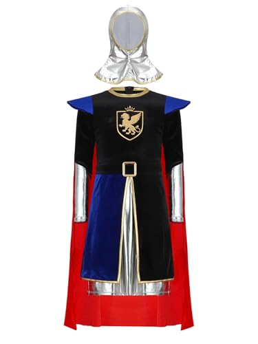 Monduelle Jungen Ritter Kostüm Mittelalter Ritter Tunika mit Umhang Silber Kettenhaube Römer Krieger Kostüm Halloween Karneval Fasching Royal Blau 110-116 Monduelle Jungen Ritter Kostüm Mittelalter Ritter Tunika mit Umhang Silber Kettenhaube Römer Krieger Kostüm Halloween Karneval Fasching Royal Blau 110-116 von Monduelle