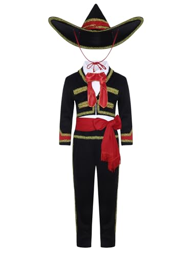 Monduelle Kinder Jungen Mexikanisches Kostüm Mariachi Anzug Jacke + Hose + Hut Hexe Kostüm Halloween Karneval Fasching Schwarz Rot 3-6 Years Monduelle Kinder Jungen Mexikanisches Kostüm Mariachi Anzug Jacke + Hose + Hut Hexe Kostüm Halloween Karneval Fasching Schwarz Rot 3-6 Years von Monduelle