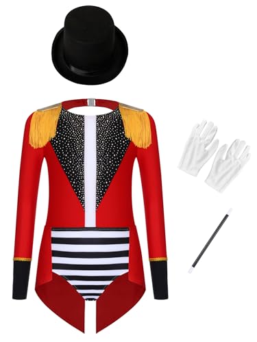 Monduelle Mädchen Zirkus Kostüm Ringmaster Outfits Zirkusdirektor Body Overall mit Hut Tanzbody Festival Showman Tanzkostüm Rot 158-164 Monduelle Mädchen Zirkus Kostüm Ringmaster Outfits Zirkusdirektor Body Overall mit Hut Tanzbody Festival Showman Tanzkostüm Rot 158-164 von Monduelle
