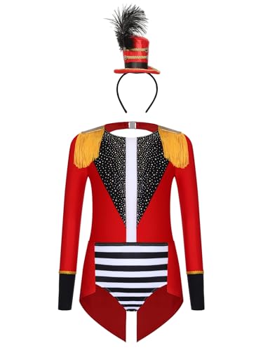 Monduelle Mädchen Zirkus Kostüm Zirkusdirektor Body Overall mit Haarreif Tanzbody Ringmaster Outfits Festival Showman Tanzkostüm Rot 146-152 Monduelle Mädchen Zirkus Kostüm Zirkusdirektor Body Overall mit Haarreif Tanzbody Ringmaster Outfits Festival Showman Tanzkostüm Rot 146-152 von Monduelle