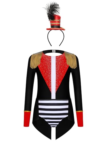 Monduelle Mädchen Zirkus Kostüm Zirkusdirektor Body Overall mit Haarreif Tanzbody Ringmaster Outfits Festival Showman Tanzkostüm Schwarz Rot 146-152 Monduelle Mädchen Zirkus Kostüm Zirkusdirektor Body Overall mit Haarreif Tanzbody Ringmaster Outfits Festival Showman Tanzkostüm Schwarz Rot 146-152 von Monduelle