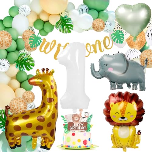 Deko 1. Geburtstag Junge Mädchen, Dschungel Geburtstagsdeko 1 Jahr Junge, Luftballons 1. Geburtstag Kindergeburtstag 1 Jahr Dschungel Dekoration, Safari Erster Wild One Geburtstag Deko von Monemey