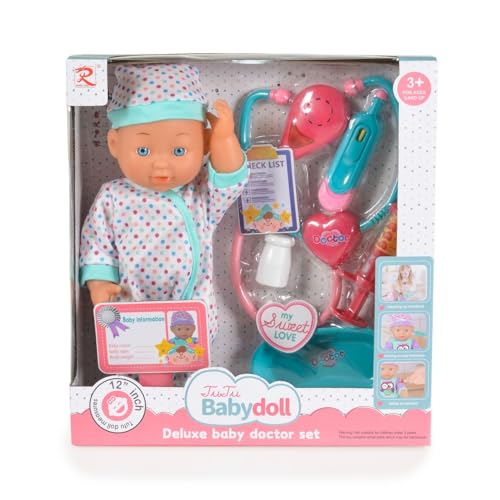 Moni Kinderpuppe 31 cm Stethoskop, Arztzubehör, Arztausweis, mit Geräuschen, Farbe:bunt Moni Kinderpuppe 31 cm Stethoskop, Arztzubehör, Arztausweis, mit Geräuschen, Farbe:bunt von Moni