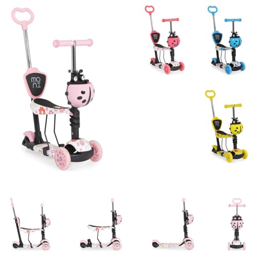 Moni Kinderroller Lollipop 3 in 1 Schiebestange, Sitz, PU-Vorderräder mit LED, Farbe:rosa von Moni