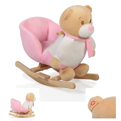Plüsch Schaukeltier Bär rosa WJ-635 mit Handgriffe aus Holz ab 12 Monate von Moni