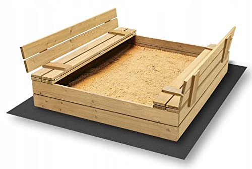 Sandkiste mit Sitzbänken Sandkasten mit Deckel aus Holz 120x120 Imprägniert oder Naturell Sandbox Spielzeug Spielzeug Garten (120x120 Naturholz) von Moni