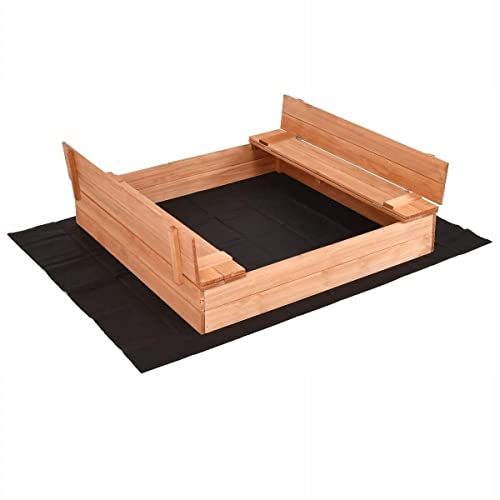 Sandkiste mit Sitzbänken Sandkasten mit Deckel aus Holz 120x120 Imprägniert oder Naturell Sandbox Spielzeug Spielzeug Garten (120x120 imprägniert) von Moni