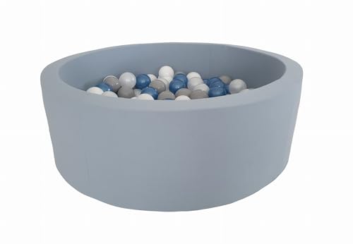 Monio for Kids Runder Trockener Bällebad für Babys & Kinder Bällepool mit 200 Bällen Schmutzigem Blau 30x90 cm Baumwollstrickware Waschbarer Bezug Kinderzimmer von Monio for Kids
