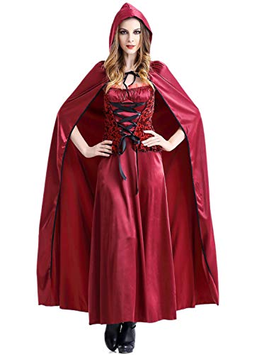 Monissy Damen Sexy Rotkäppchen Kostüm mit Umhang Zombie Ghost Kleid Burgfräulein Mittelalter Kostüm Halloween Weihnachten Performance Kleid Karneval Verkleidung Kostüm Rot M-XL von Monissy