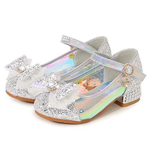 Monissy Kostüm Süße Schuhe Kind Prinzessin Glitzer Komfortable Hochzeit Weihnachtsfeier Geburtstag Karneval Party Geschenk Mädchen Ballerinas Cosplay für Kinder Kostüm,Silber,36 von Monissy
