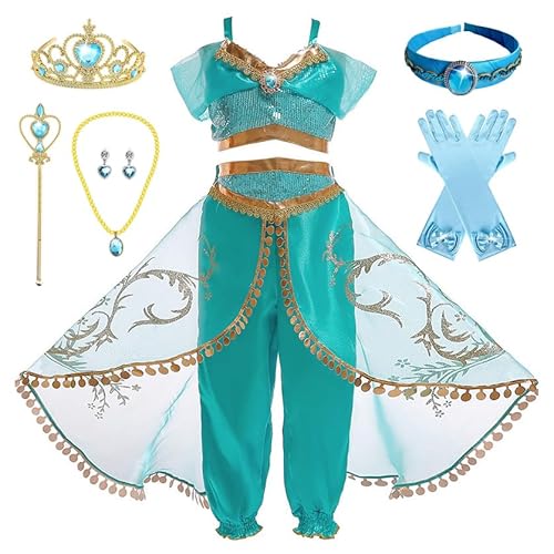 Monissy Kostüme für Kinder Prinzessin Jasmin Kleid Mädchen Aladdin Set mit Perücke Stirnband Weihnachten Karneval 2-8 Jahre Verkleidung Geburtstag Fasching Halloween Pailletten,Grün 2,150 Monissy Kostüme für Kinder Prinzessin Jasmin Kleid Mädchen Aladdin Set mit Perücke Stirnband Weihnachten Karneval 2-8 Jahre Verkleidung Geburtstag Fasching Halloween Pailletten,Grün 2,150 von Monissy