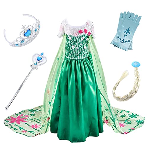 Monissy Mädchen Kostüm Eiskönigin Kinder Kleid ELSA Cosplay Prinzessin Kleid Grün Karneval Party Verkleidung Halloween Fest, 110 von Monissy