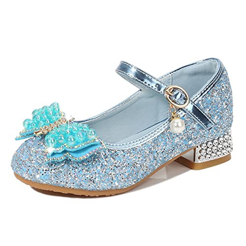 Monissy Prinzessin Mädchen Absatz Schuh Kinder Ballerina Pailletten Schmetterling Tanz Geburtstag Kindertag Sandalen Hochzeit Halloween Weihnachten Karneval Cosplay Kostüm,Blau,30 von Monissy