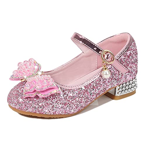 Monissy Prinzessin Mädchen Absatz Schuh Kinder Ballerina Pailletten Schmetterling Tanz Geburtstag Kindertag Sandalen Hochzeit Halloween Weihnachten Karneval Cosplay Kostüm,Rosa,27 von Monissy