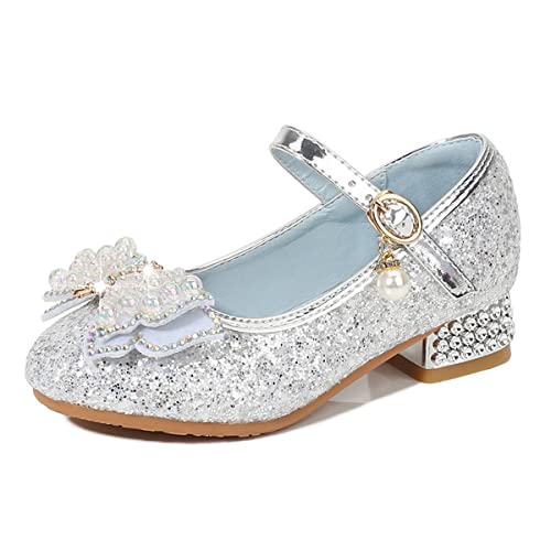 Monissy Prinzessin Mädchen Absatz Schuh Kinder Ballerina Pailletten Schmetterling Tanz Geburtstag Kindertag Sandalen Hochzeit Halloween Weihnachten Karneval Cosplay Kostüm,Silber,32 von Monissy