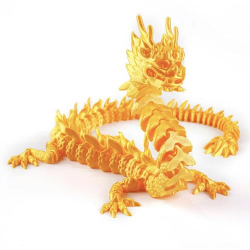 3D-gedruckter beweglicher Drache, 3D-gedruckter chinesischer Drache, Kristalldrache, flexibler Kristalldrache, Schreibtischfigur, Dekoration, Erwachsene Fidget Toys (Gold, 45 cm) von Monivi