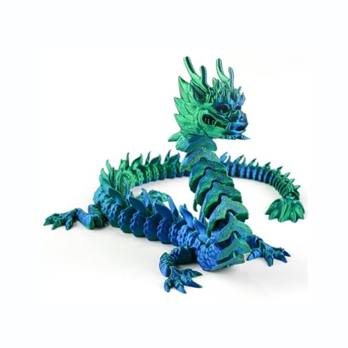 3D-gedruckter beweglicher Drache, 3D-gedruckter chinesischer Drache, Kristalldrache, flexibler Kristalldrache, Schreibtischfigur, Dekoration, Fidget-Spielzeug für Erwachsene (Blau und Grün, 30 cm) von Monivi