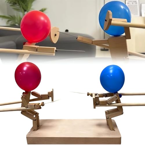 Balloon Bamboo Man Battle, Handmade Wooden Fencing Puppets, Fast-Paced Balloon Fight, Wooden Bots Battle Game for 2 Players, Whack a Balloon Party Games von Monivi