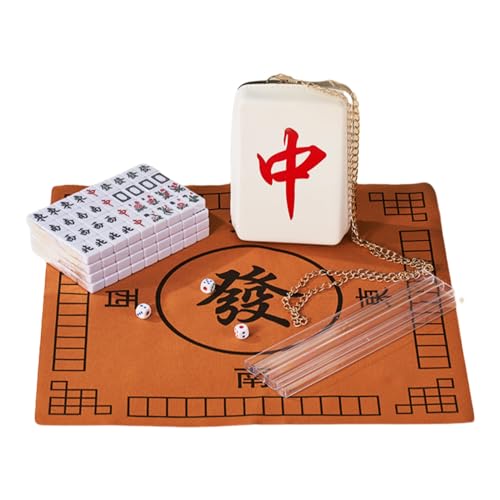 Mini-Mahjong-Set mit Aufbewahrungskoffer, tragbar, Mahjong, 20/26 mm, praktisches chinesisches Mahjong-Reise-Set für Haushalt, Outdoor, Freizeitparty (26 mm Mahjong, Weiß) von Monivi