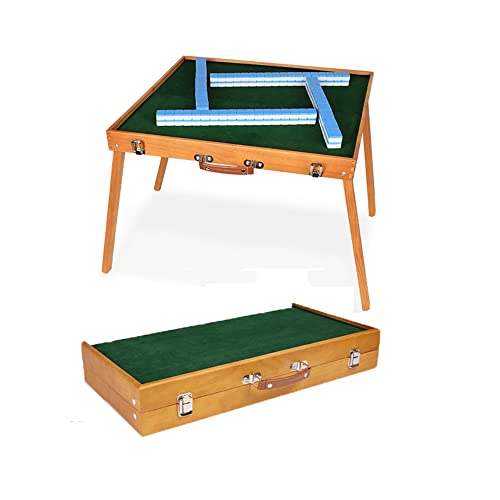 Tragbarer klappbarer Mahjong-Tisch mit 144 Stück 26mm/30mm Mahjong-Set – Leichter chinesischer Mahjong-Holztisch für den Haushalt im Freien, Erholung, Party, Reisen (30mm Blau Mahjong) von Monivi