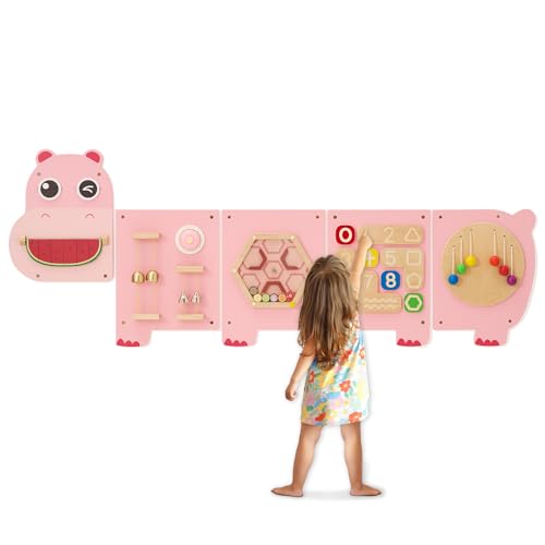 Monläurd® Hippo Montessori Pädagogischer Aktivitätswürfel, sensorisches Wandspielzeug für Kindertagesstätte und Spielzimmermöbel, interaktives Lernspielzeug aus Holz für Jungen und Mädchen ab 6 von Monläurd