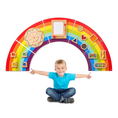 Monläurd® Holz Regenbogen Busy Board - Sensorisches Wandaktivitätspanel für Kleinkinder & Babys, Entwicklung der Feinmotorik, pädagogisches Bildschirmfreies Spielzeug für Spielzimmer, Kindergarten von Monläurd