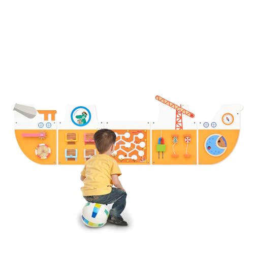 Monläurd® Holzschiff Aktivität Wandpaneel für Kinder, sensorisches Wandspielzeug, Aktivitätswürfel, Wandspielzeug für Kleinkinder 1-3, Spielzimmer-Spielzeug, Kindertagesstättenmöbel, Montessori Busy von Monläurd
