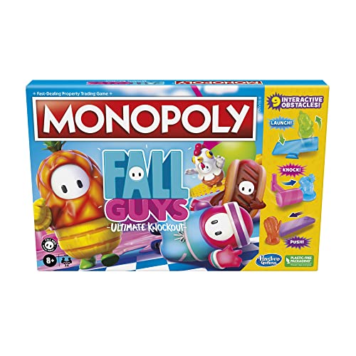 MONOPOLY Fall Guys Ultimate Knockout Edition Brettspiel für Spieler ab 8 Jahren, Dodge Interaktive Hindernisse, inklusive Knockout-Stanzform von Monopoly
