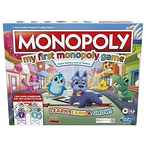 Mein erstes Monopoly-Spiel, Brettspiel für Kinder ab 4 Jahren, 2-seitiges Spielbrett, spielerisches Lehrwerkzeug für Familien, Mehrfarbig von Hasbro Gaming