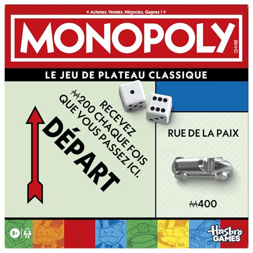 Monopoly classique, jeu de société de plateau, avec boîte de rangement et pions grand format, 2 a 6 joueurs, des 8 ans von Monopoly