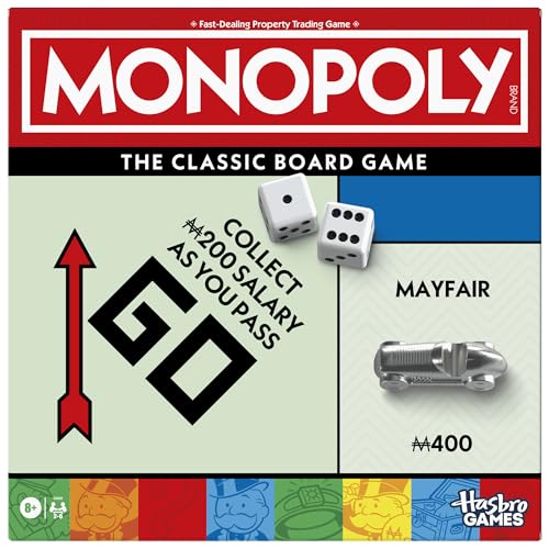 Monopoly Brettspiel mit Ablageschale und größeren Spielsteinen, englische Version von Monopoly