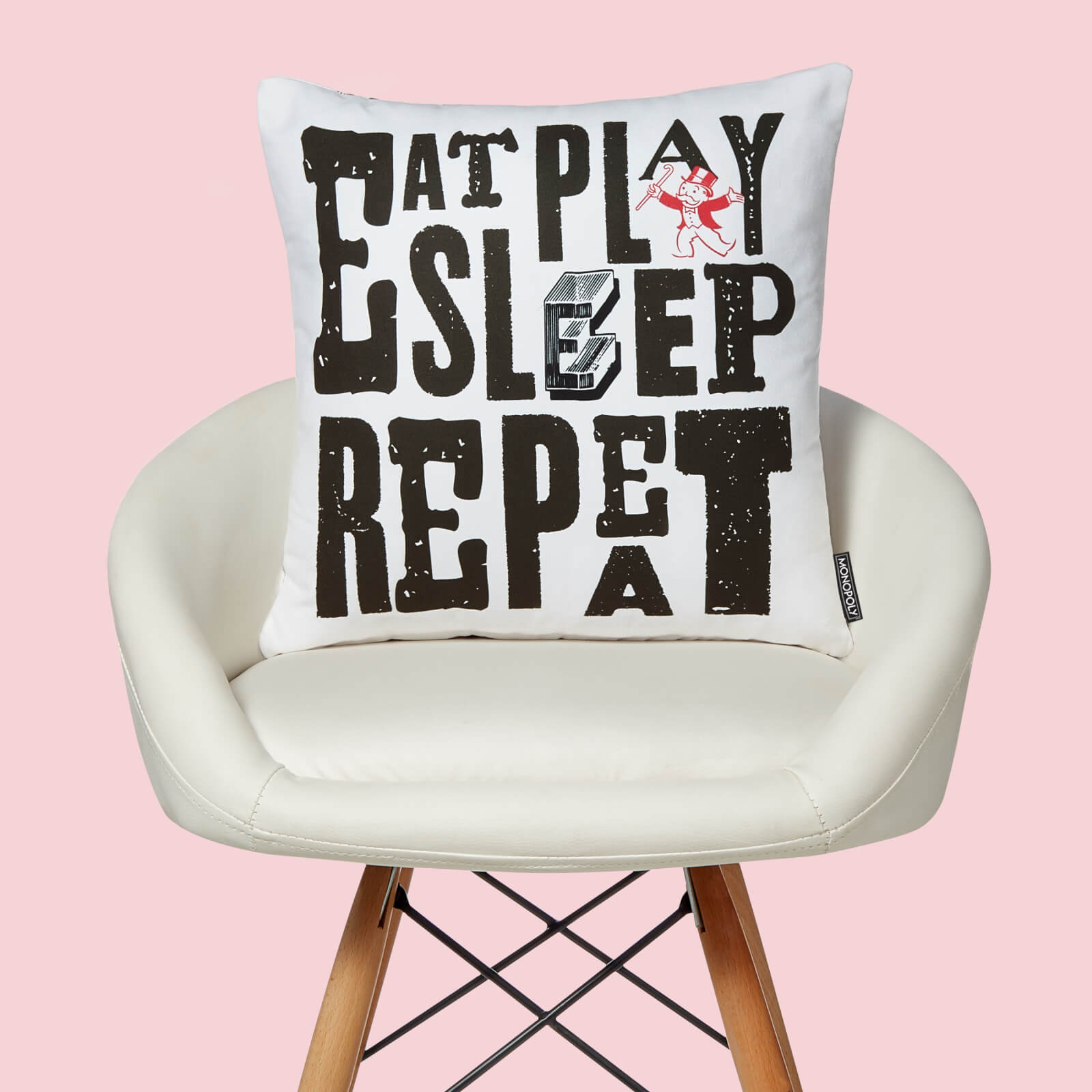 Monopoly Eat Sleep Play Repeat Square Cushion - 50x50cm - Soft Touch von Original Hero