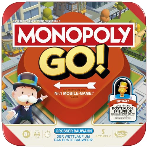 Monopoly GO! Brettspiel - Deutsche Version, Spiel zur beliebten Online-Version, schnelles Strategiespiel für die ganze Familie, lustige für 2 bis 4 Spieler von Monopoly