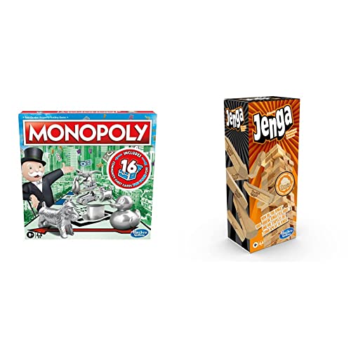 Monopoly Game, Family Board Game for 2 to 6 Players & Hasbro Gaming Jenga Classic, Children's Game That Promotes The Speed of Reaction, from 6 Years von Monopoly
