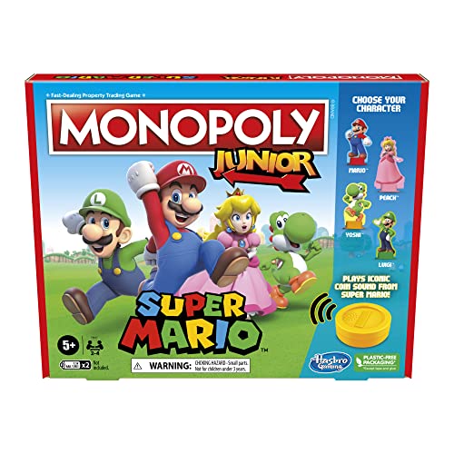 Monopoly Junior Super Mario Edition Brettspiel, lustiges Kinderspiel ab 5 Jahren, erkunden Sie das Pilzkönigreich als Mario, Peach, Yoshi oder Luigi (Amazon Exclusive) von Monopoly