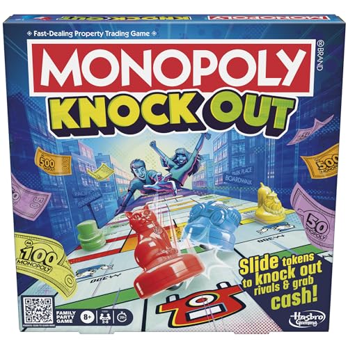 Monopoly Knockout Familien-Partyspiel für Kinder, Jugendliche und Erwachsene, ab 8 Jahren, 2–8 Spieler, 20 Minuten Durchschnitt, schnell spielende Brettspiele von Monopoly