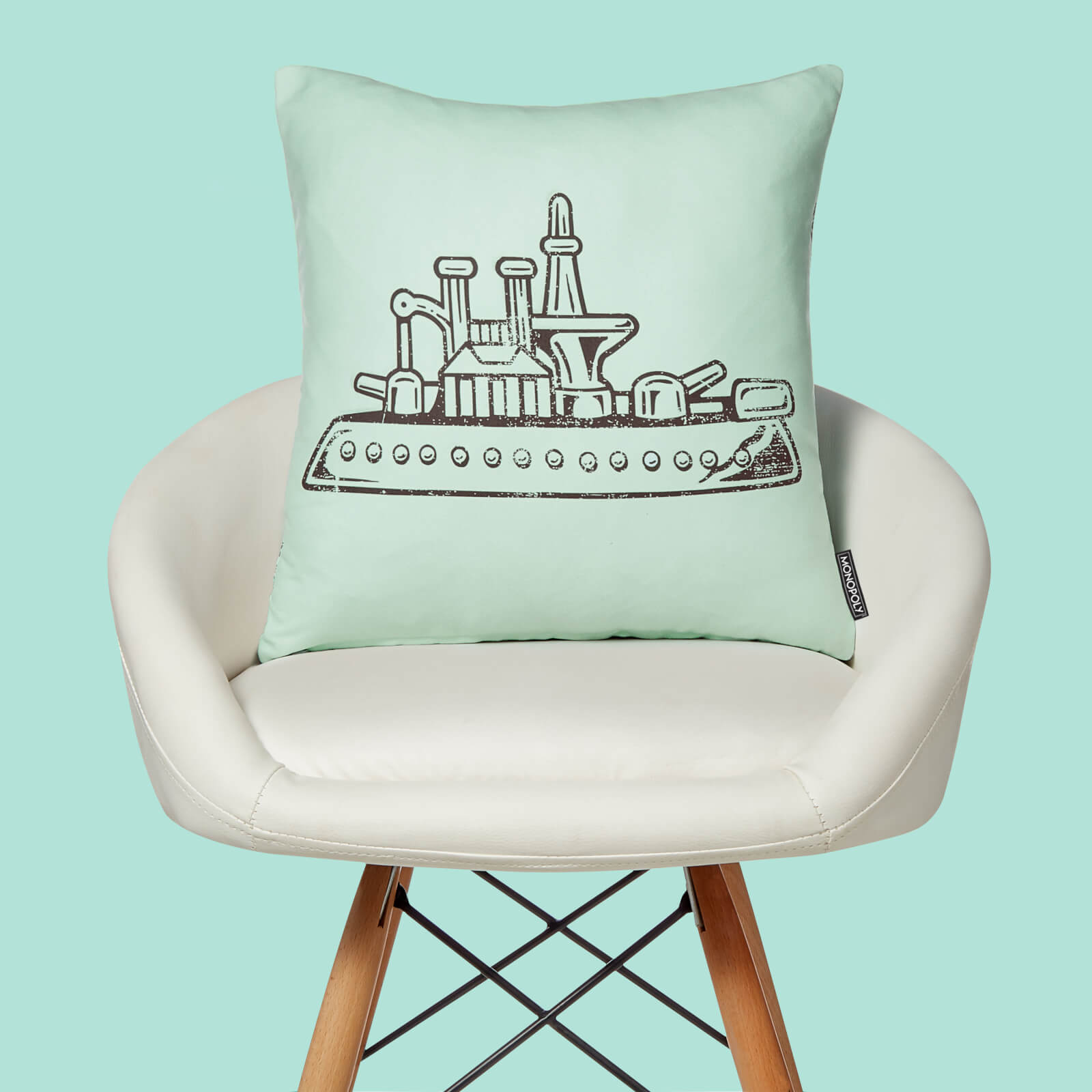 Monopoly Ship Letterpress Square Cushion - 50x50cm - Soft Touch von Original Hero