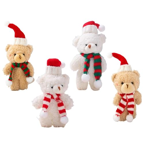 Monozoz 16 cm gefüllter Weihnachtsbär, 4 Stück Weihnachten Weicher Bär, Cartoon Plüsch Bär Schal Dekorationen, Weiche Plüsch Kuchen Supplies Für Geburtstag Neujahr Festival von Monozoz