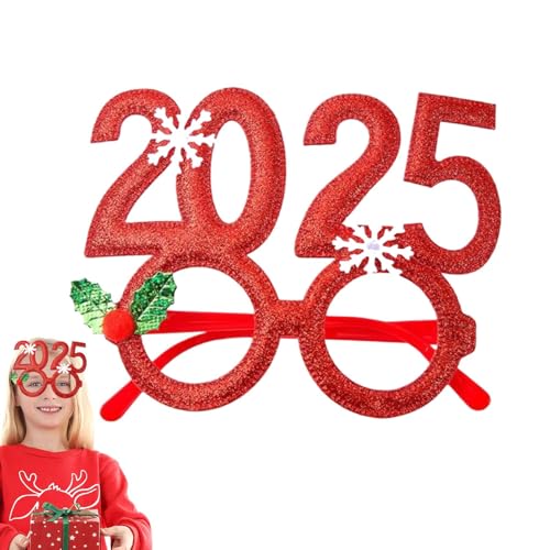 Monozoz Weihnachtsbrillen Foto-Requisiten, 2025 Brillenrahmen, Foto-Requisiten, schönes und schönes Zubehör für Fotoshootings, Urlaubsdekorationen, Silvesterpartys, Weihnachtsfeiern von Monozoz