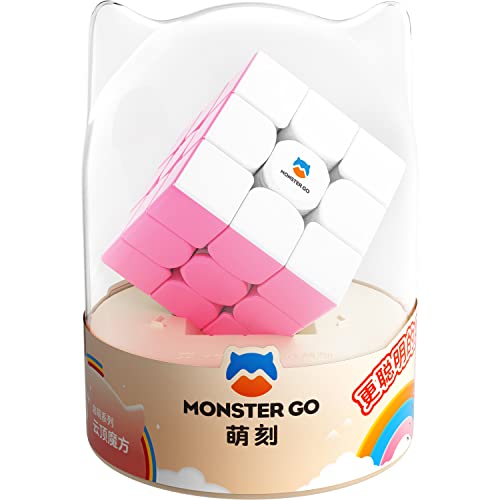 Würfel Trainer Magischer Würfel 3x3, Monster GO Lernserie Speed-Cube Stickerless für Kinder Anfänger Rosa mit Premium-Paket von Monster Go