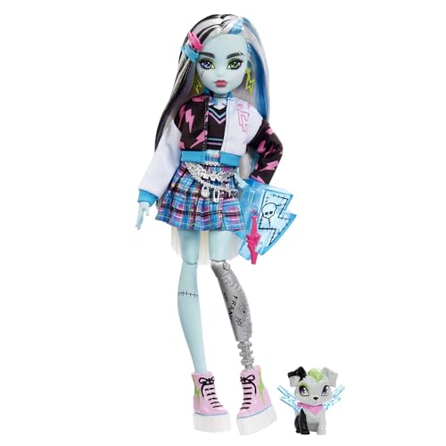 Monster High Frankie Puppe - Elektrisierende Mode, Voltageous College-Jacke, gruseliges Zubehör, Flexibler Körper, für Kinder ab 6 Jahren, HHK53 von Monster High